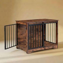 Rustic Wood and Metal Dog Crate Furniture