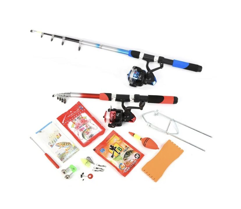 Full Kit w/ 2 Rod & Reels Fishing Rod Reel Combo Full Kit