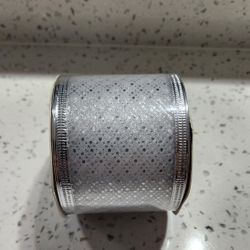 Christmas Wired Dot Patterns Decorations, Swirl Sheer Glitter Ribbon 2.5" Width x 6 Yard Roll Silver