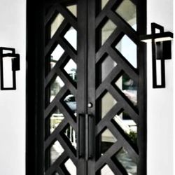 Custom Made Double Swing Main Entry Iron Doors 
