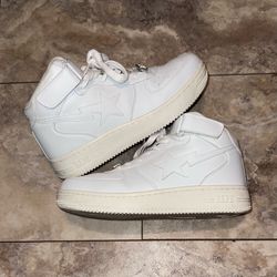 A Bathing Ape BAPE STA Mid White Leather Strap Sneakers Shoes Size 10.5 – No Box