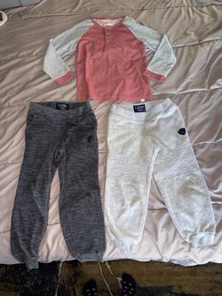 Me & Henry Lugoff Raglan Tee 2 pairs Buffalo David Bitton Zoltan Joggers size 5/6 top size 5 bottoms. Pants have light stains see pics