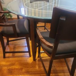 7 Piece Dark Wood & Glass Counter Height Dining Table Set