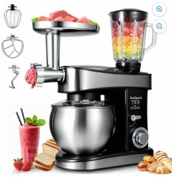 SeaSpark 6 in 1 Multifunctional Stand Mixer with 6.3 QT Stainless Steel Bowl, 6 Speed Tilt-Head Meat Grinder, Juice Blender, Pasta, Black