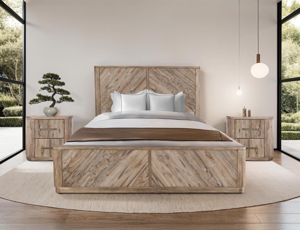 New! Unique Natural Wood 4 Pc King Bedroom Collection!