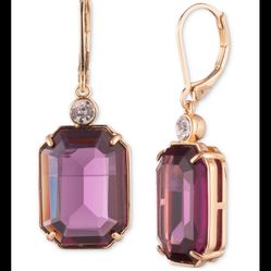 Lauren Ralph Lauren Stone & Crystal Leverback Drop Earrings/purple/nib