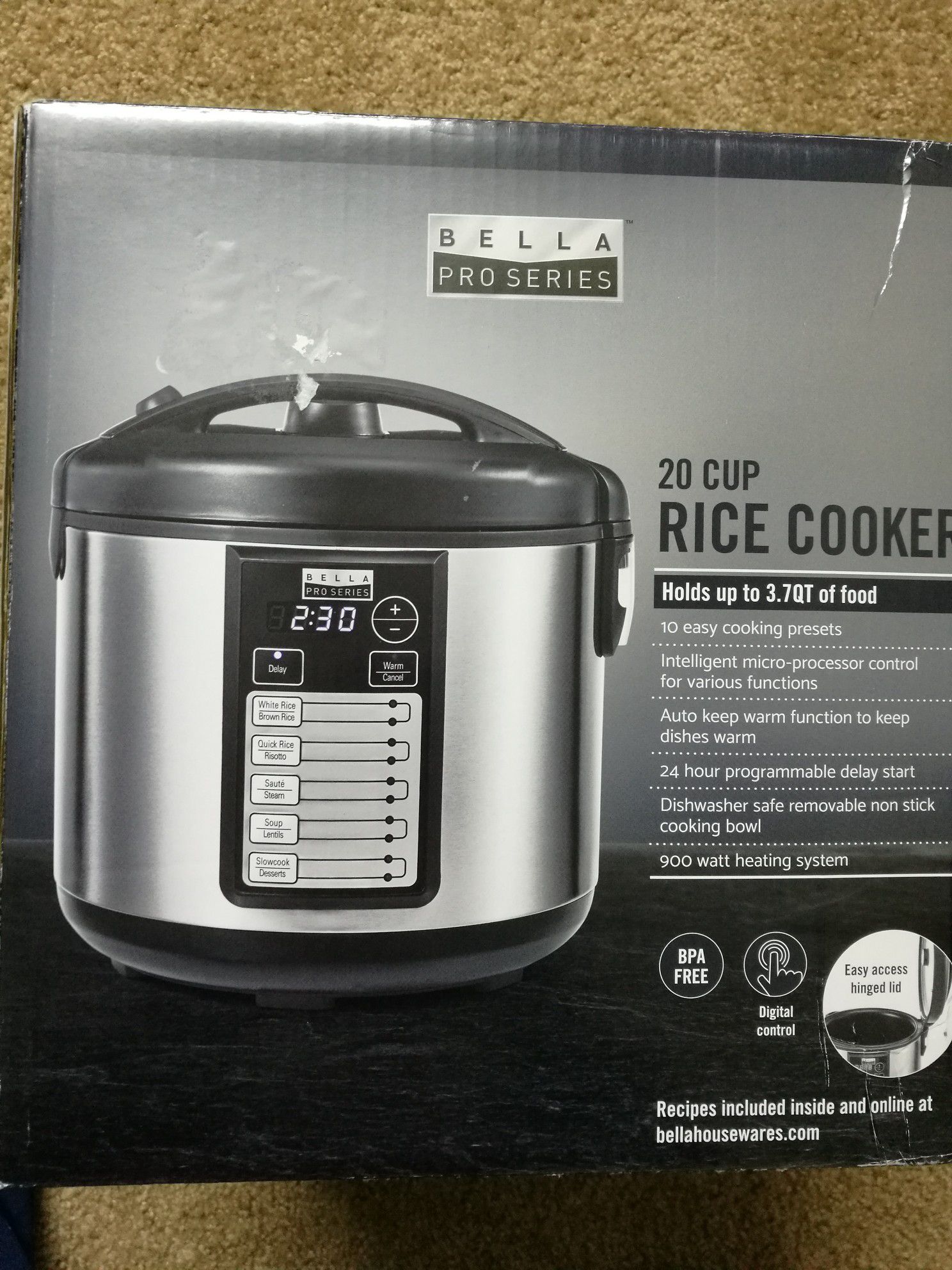 bella - pro series 20-cup rice cooker - stainless steel