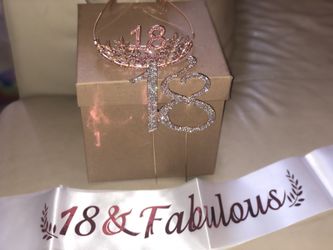 18th birthday sash, crown, cake topper rose gold