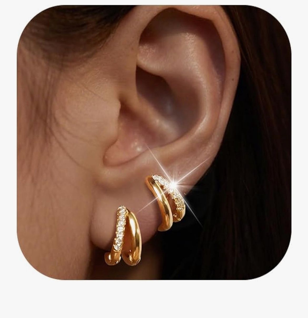 Brand: Jotzzors Small Huggie Gold Hoop Earrings Set for Women, 14K Plated Hypoallergenic Cartilage Helix Earring Stacks for Multiple Piercings, Lightw