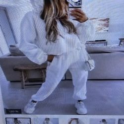 New 2 Pcs Solid Casual Sports SET, Long Sleeved Hooded Shirt & Slant Pocket Women's Med Pants