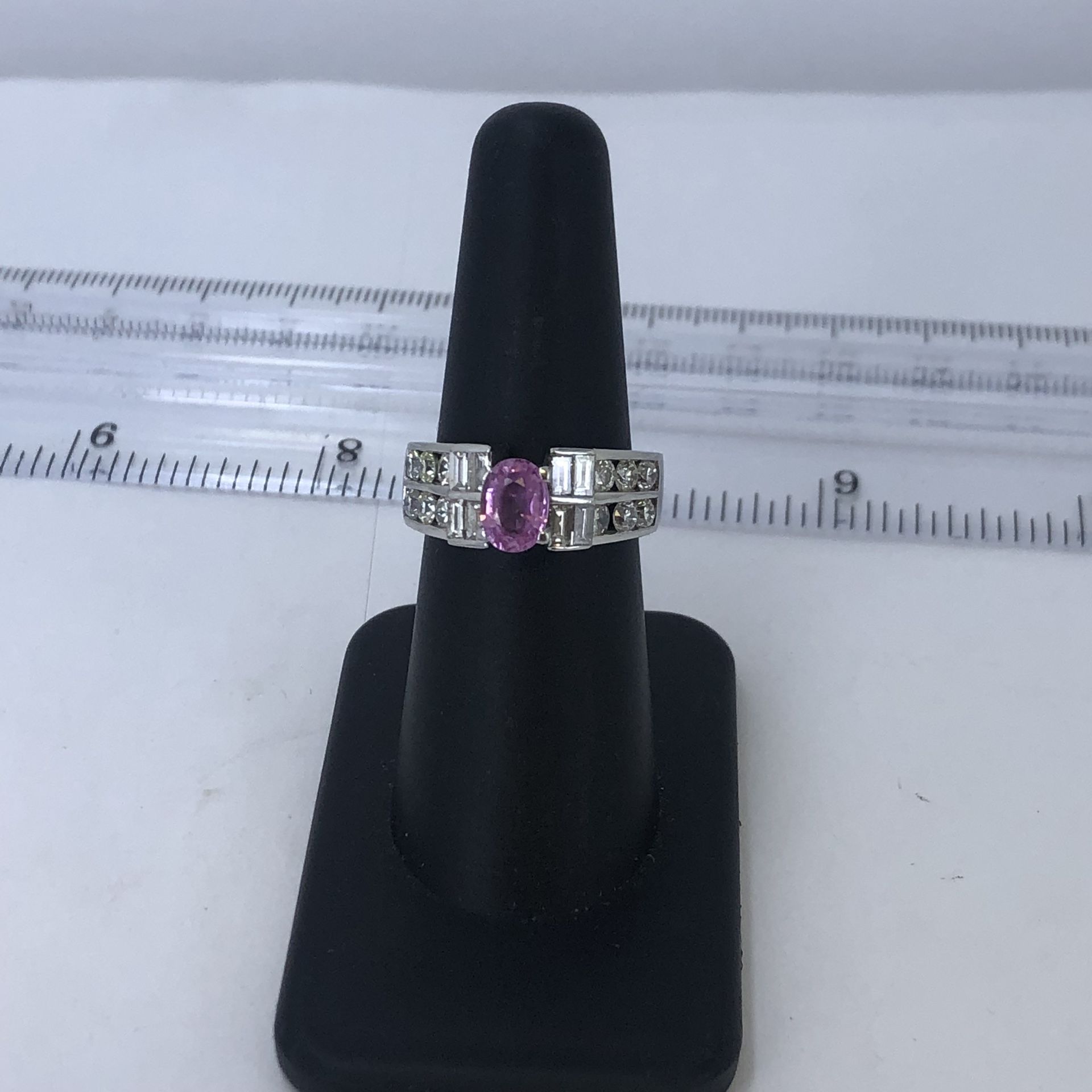 18k White Gold Link Sapphire & Diamond Ring Size 7