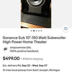Home Theater Sonance 10-150 Subwoofer 