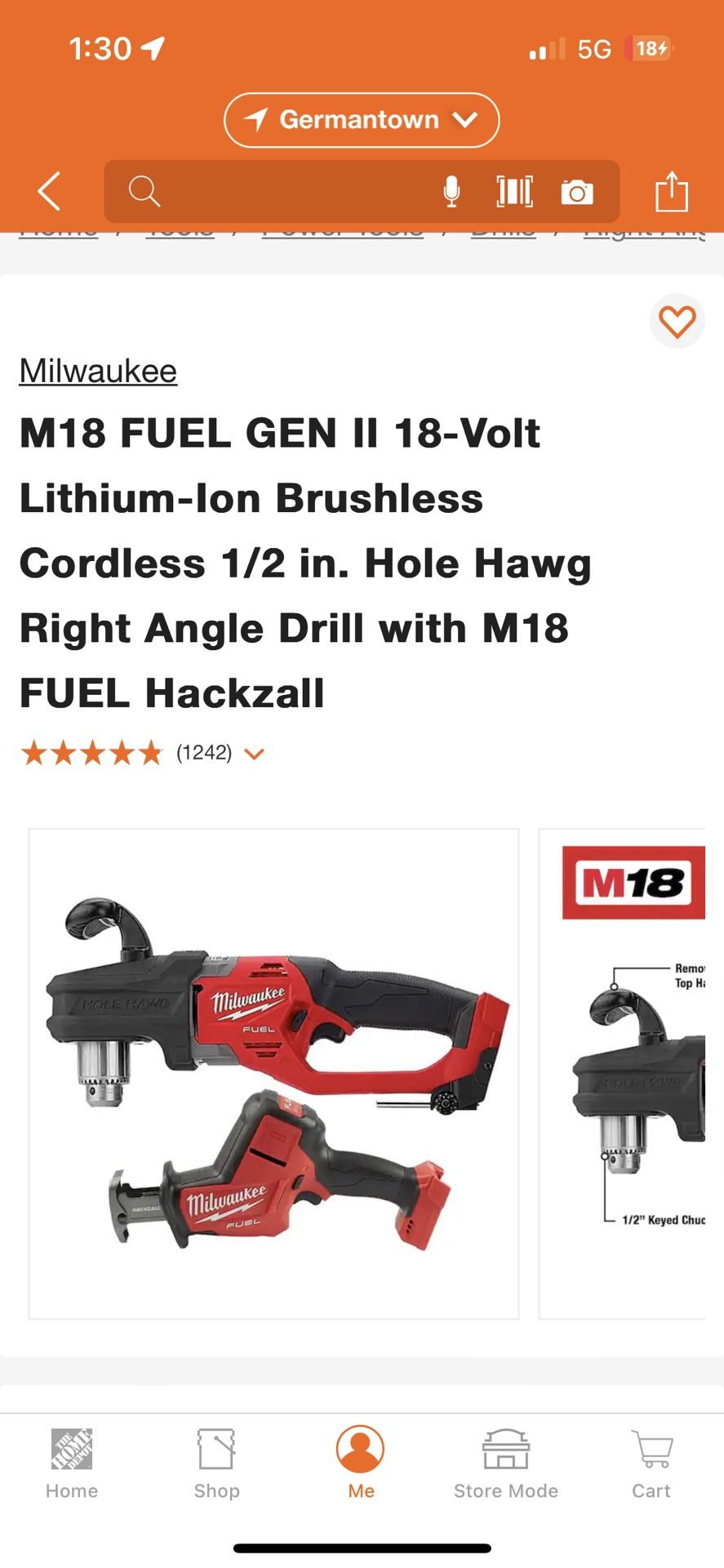 M18 FUEL GEN II 18-Volt Lithium-Ion Brushless Cordless 1/2 in. Hole Hawg Right Angle Drill with M18 FUEL Hackzall