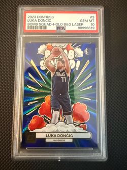 2023 Donruss Luka Dončić Bomb Squad Holo B&G Laser PSA 10 Basketball Card