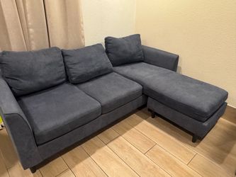 Blue Fabric Sectional Sofa with Chaise