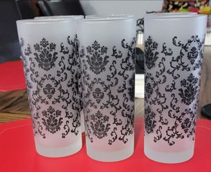 6 Tall Drinking, Glasses, Frosted with Back Design.