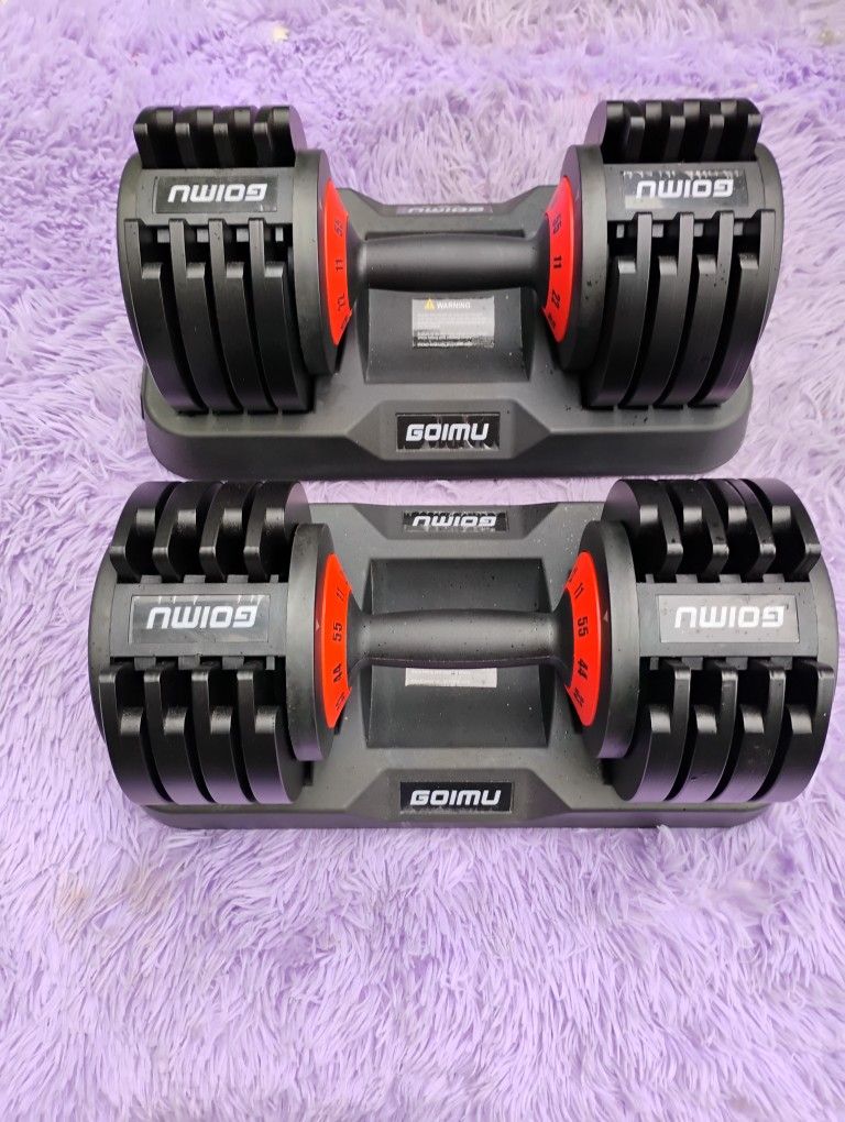 GOIMU (PAIR OF) :  ADJUSTABLE DUMBBELLS : EACH ONES GOES UP TO 55 LBS.   = 110 lbs  TOTAL 