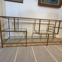 Henn & Hart Rectangular TV Stand/Brass Finish Console Table