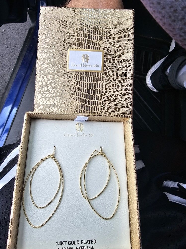 House of Harlow 1960 Hoop Earrings 14k Gold Plated New
