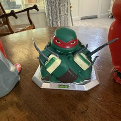 2 Banks  (TMNT) Raphael bust 5”x4”/1950’s Piggy Bank Painted Resin Blow Mold 