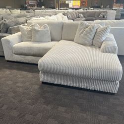 Super Soft Cream White Corduroy Sectional Couch 