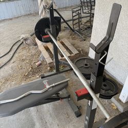 $300 Total: 4x45s, 4x35/Bar, Bench, Rack, Curl Bar