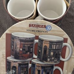 The Sakura Collectible 4 salad/ dessert plates 4 Mugs '"Storefront Series "
