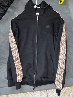 Burberry Black Zip-Up Hoodie with Nova Check Panels