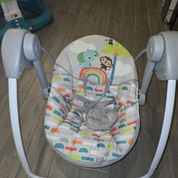 Bright Starts Playful Paradise Portable Compact Baby Swing with Toys