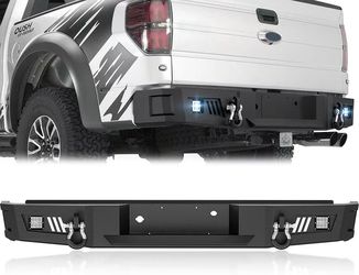 for F150 Rear Bumper Compatible with 2004 2005 2006 2007 2008 Ford F-150 F 150 (Excluding Raptor) with D-rings, 2 x 18W LED Lights, License Plate Fram