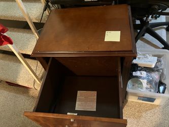 Brown wood printer stand/media cabinet