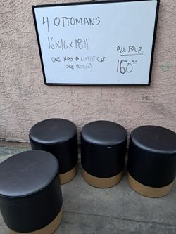 Set of 4 Round Black and Gold Ottomans