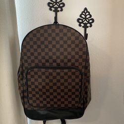 Brown Leather Checkered Backpack! 