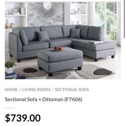 Gray Sectional Sofa With Ottoman