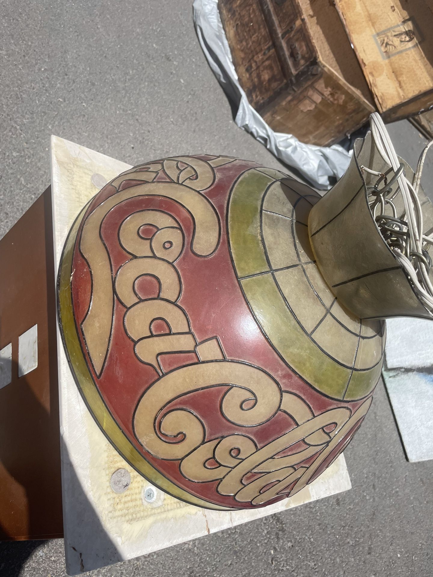 Vintage Coca Cola Hard Plastic Stained Glass Hanging Lamp