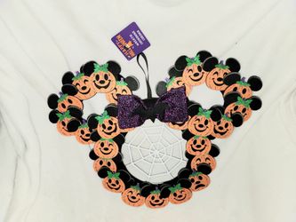 DISNEY MICKEY AND MINNIE PUMPKIN 13" FELT HALLOWEEN HANGING WREATH DECOR--PRICE IS FIRM