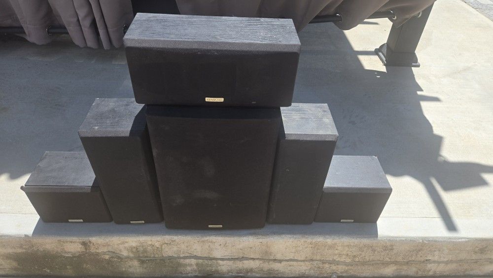 Kenwood KS-201HT Set Of 5 Speakers (1) Center (2) Front & (2) Rears Black Wood and Subwoofer
