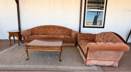 Vintage Sofa & Loveseat Set + 3 Wood Tables