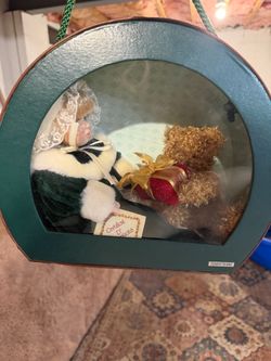 Porcelain Doll with Teddy Bear in Display Box