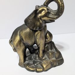 Vintage 1975 S.C.O. Brass Elephant Figurine – 8” Trunk Up Statue Single Bookend for Luck & Decor