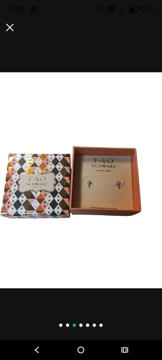 FAO SCHWARZ .925 Sterling Silver Cross Earrings Boxes Small