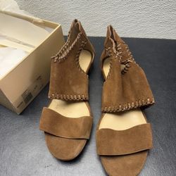 MICHAEL Michael Kors Broderick Sandal Suede DK Caramel, Size 10