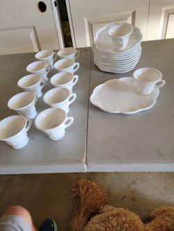 Colony Harvest Grape Milk Glass Luncheon Set of 11 with one extra coffee /tea cup