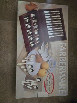 Farberware 64 Piece Goldplated Flatware with Mahogany Storage Box - Never Used