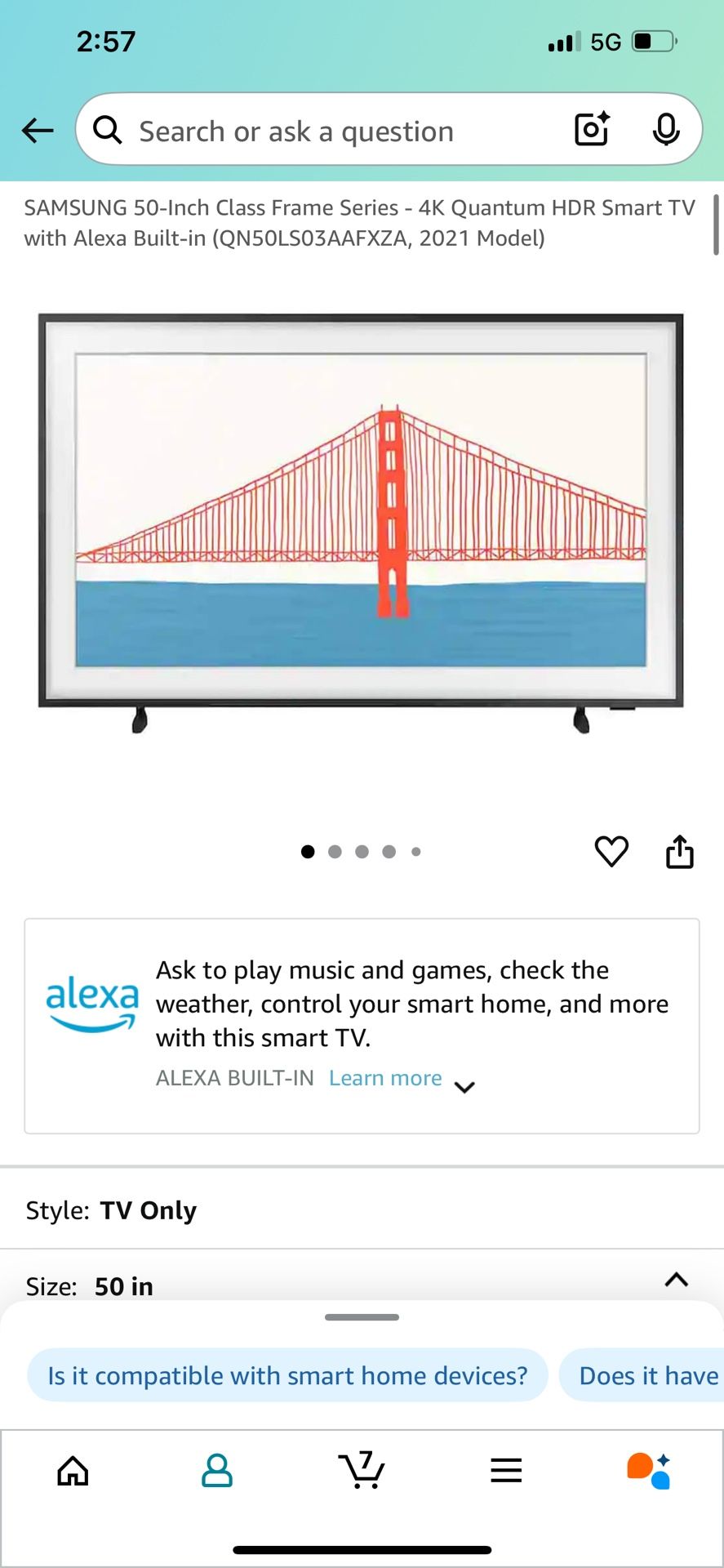 Samsung 50-Inch Frame TV (QN50LS03AAFXZA, 2021 model)
