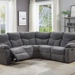 Brand New Grey Chenille Reclining Sectional