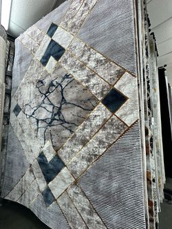 Modern Abstract Area Rug Gray Blue Gold