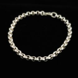 7.5" x 4.5mm Solid Sterling Silver Rolo Chain Bracelet, Italy. MINT!