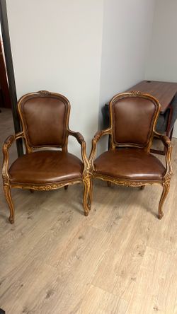 Vintage Louis XV French Provincial Style Leather Armchairs