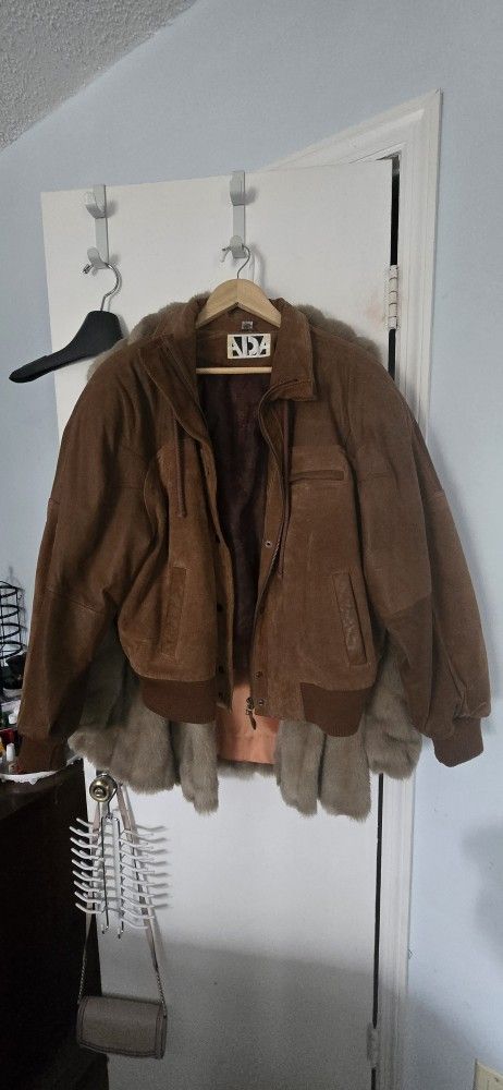 Vintage French ADA Lined Leather Bomber Jacket